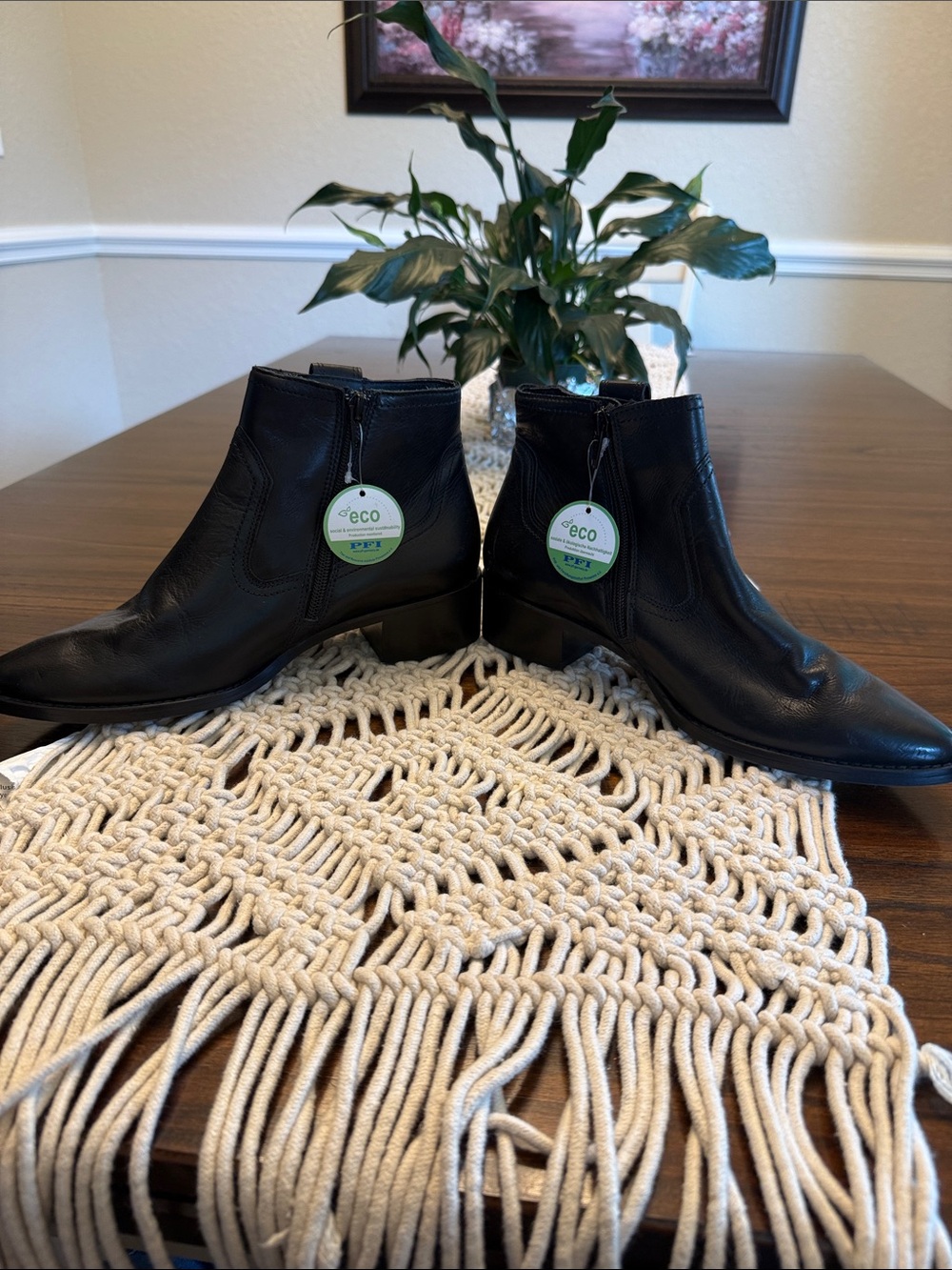 Paul Green Black Leather Pointed Ankle Booties with Side Zipper - Picture 2 of 10